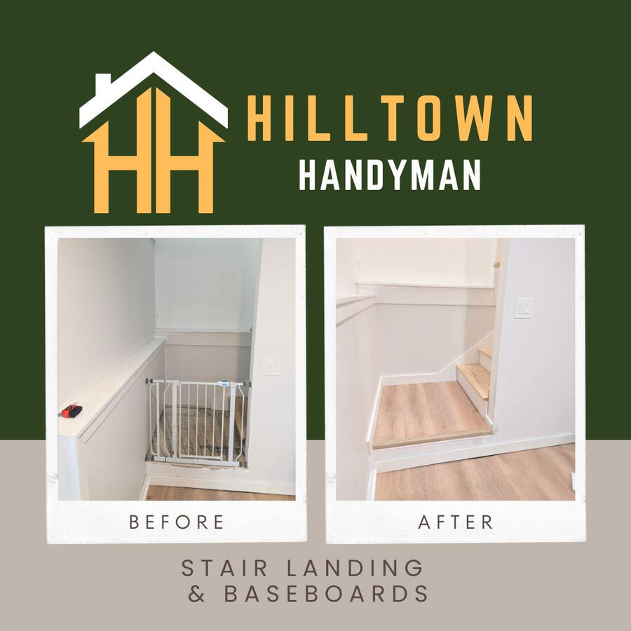 Before and after stair landing and baseboards