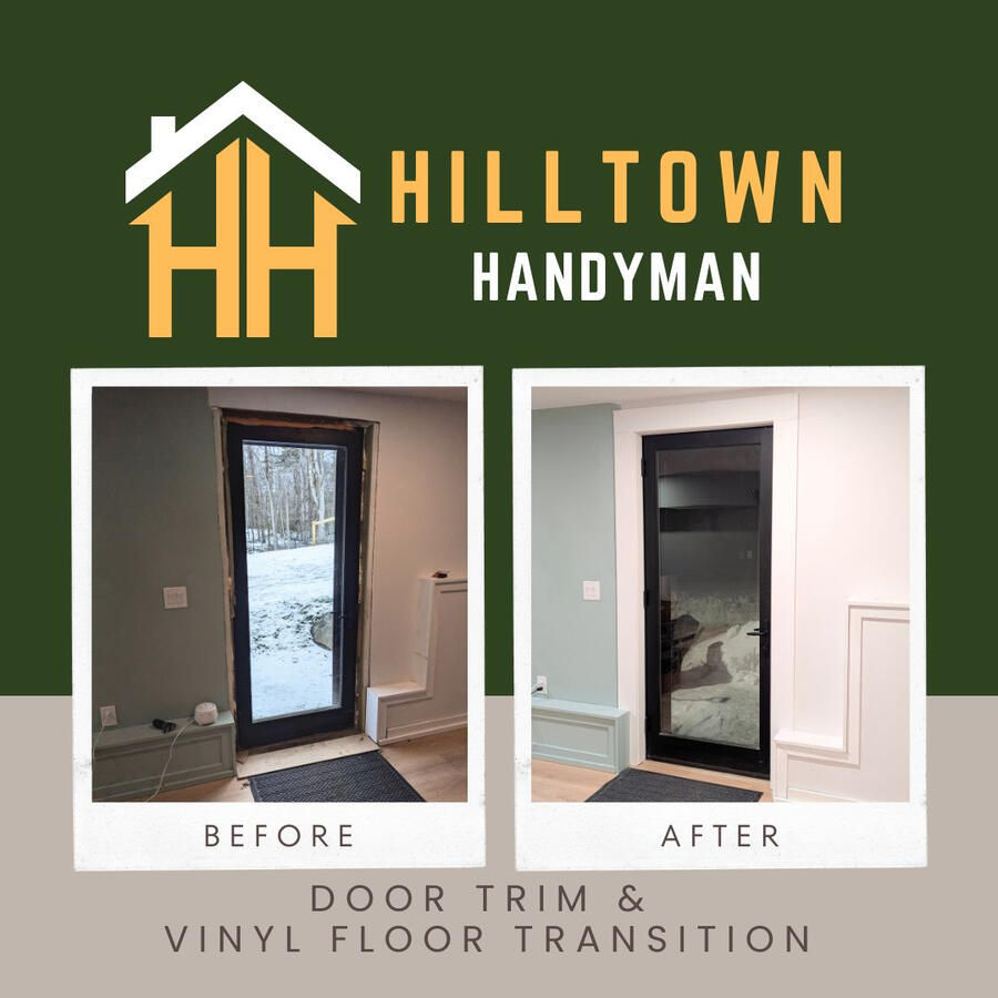 Before and after door casing and vinyl floor transition Before and after door casing and vinyl floor transition